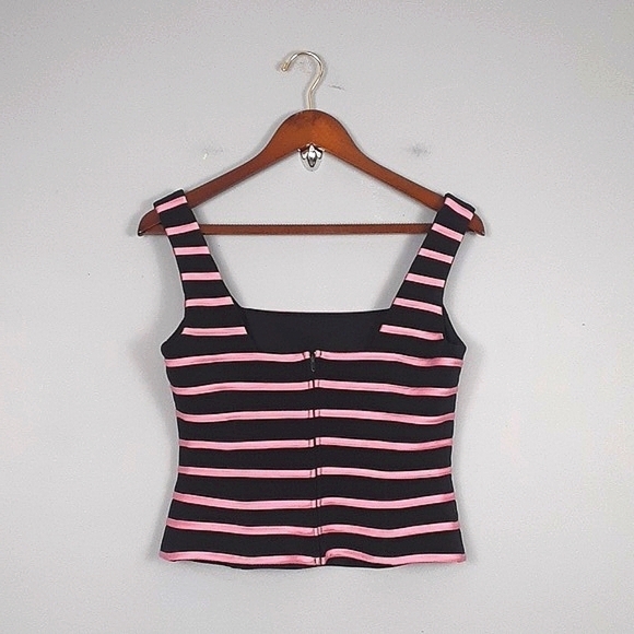 JS Y2K Baddie Cropped Pink Black Back Zip Square Front Sleeveless Top - Picture 6 of 8